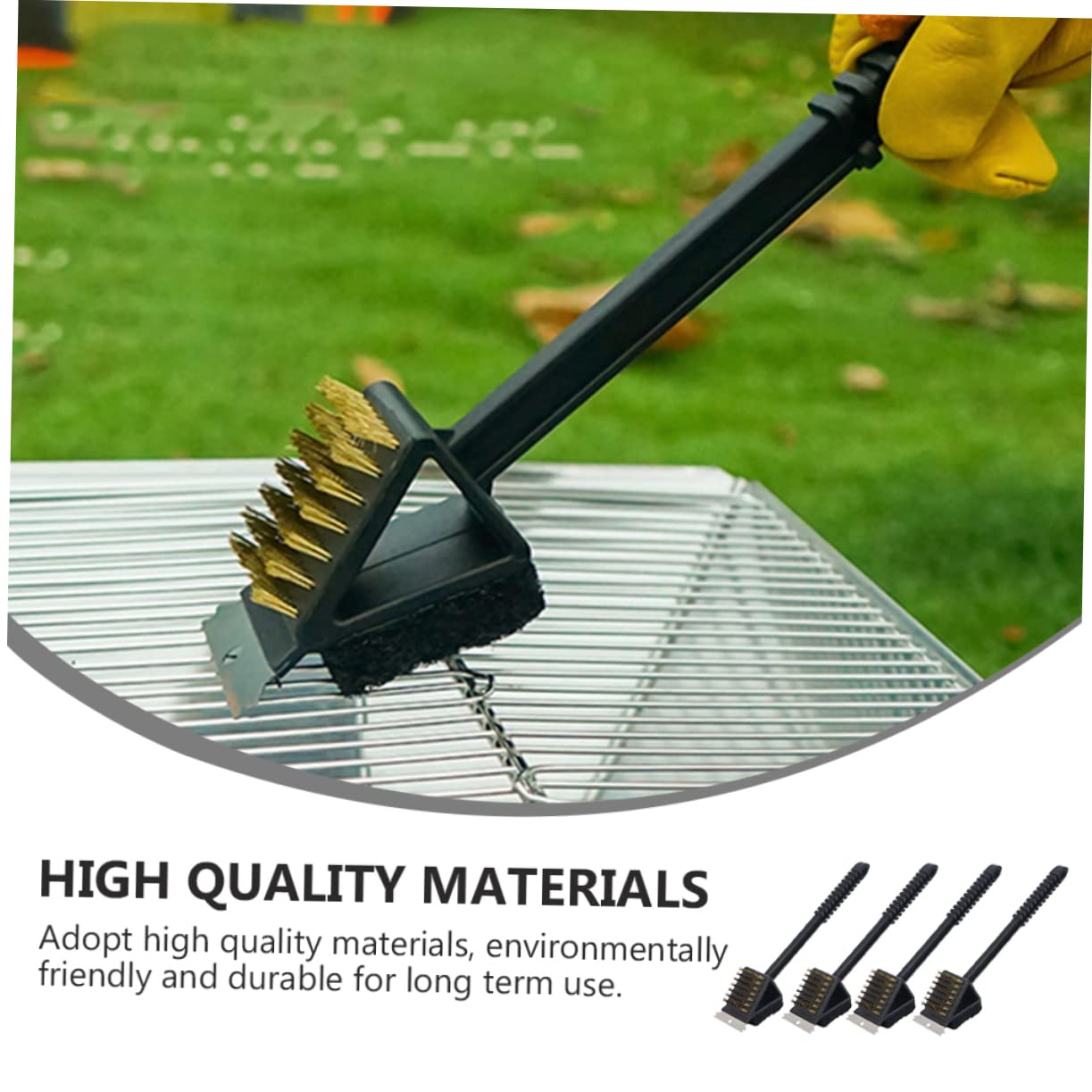 Outanaya 4Pcs Grill Net Cleaner Durable Cleaning Brush with Scraper Non Slip Handle Ergonomic Design for Grill Cleaning and Maintenance