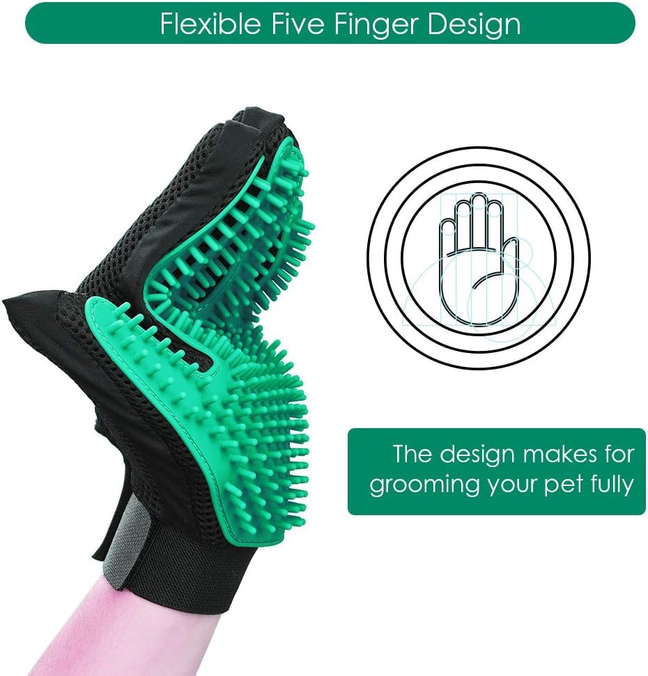 Image of Pet Hair Remover Glove - Gentle Pet Grooming Glove Brush - Deshedding Glove - Massage Mitt with Enhanced Five Finger Design - Perfect for Dogs & Cats with Long & Short Fur - 1 Pack (Right-hand), Green