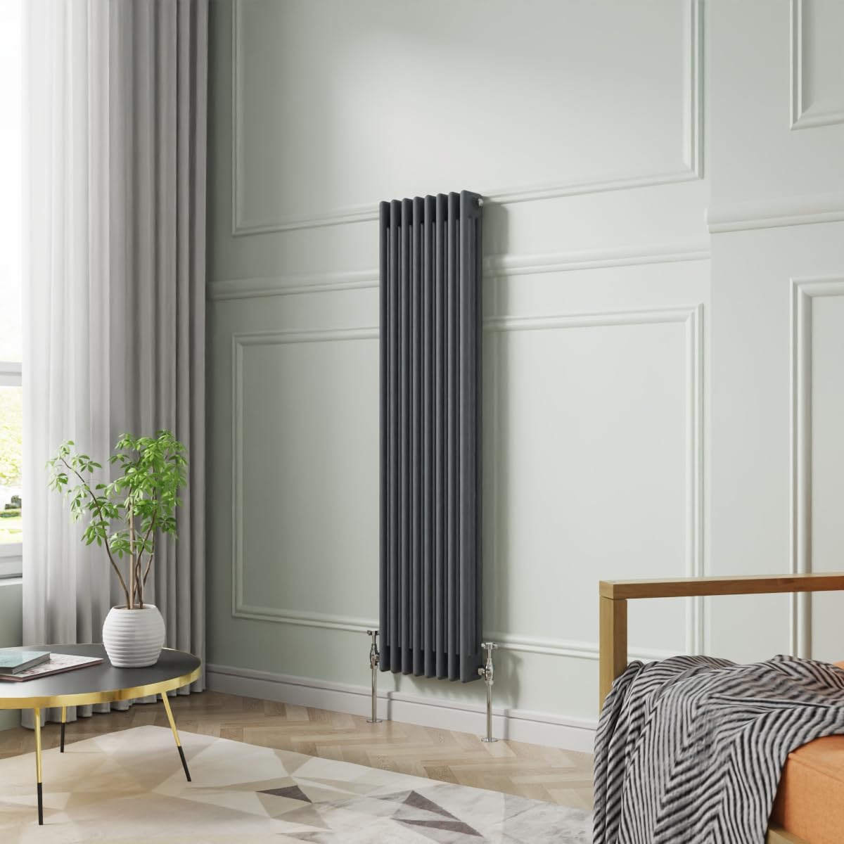 NRG 1500 x 380mm Traditional Anthracite Vertical Cast Iron Style Radiator Triple Panel โ image 1