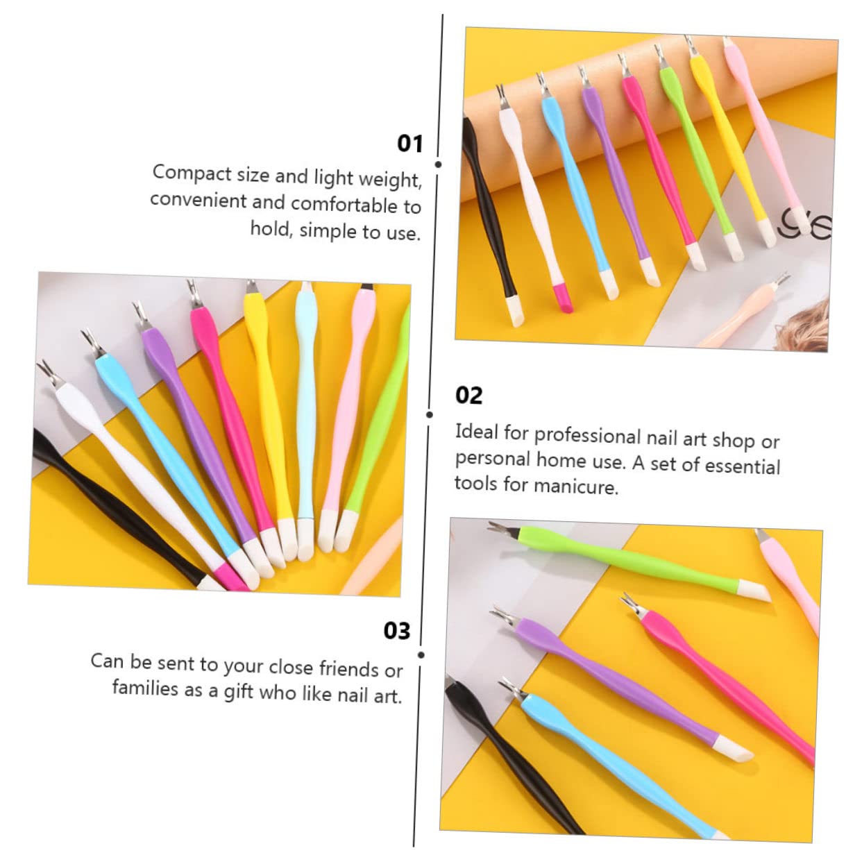 15Pcs Dual-Head Cuticle Pusher Dead Skin Fork Nail Art Tool Kit for Manicure and Pedicure Professional Nail Care Supplies Random Color