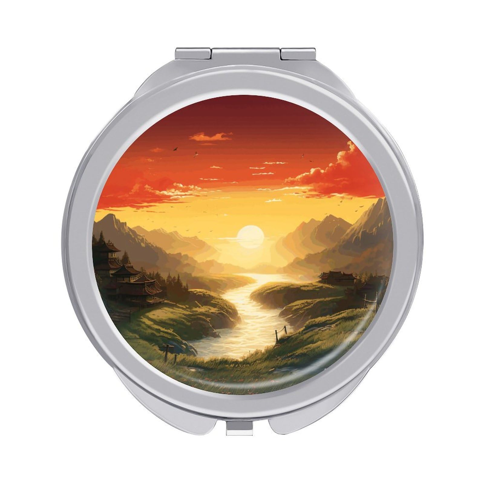 FekiLoot Rising Sun Makeup Mirror Compact Round Travel Makeup Mirror Portable Folding Handheld Pocket Mirrors for Handbag and Purses Gift Mini Mirrors