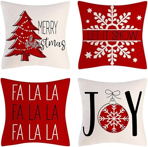 Miniatura 4 de Juego de 4 fundas de almohada decorativas de Navidad de 18 x 18 pulgadas, funda de cojín de la serie navideña, funda de almohada cuadrada con