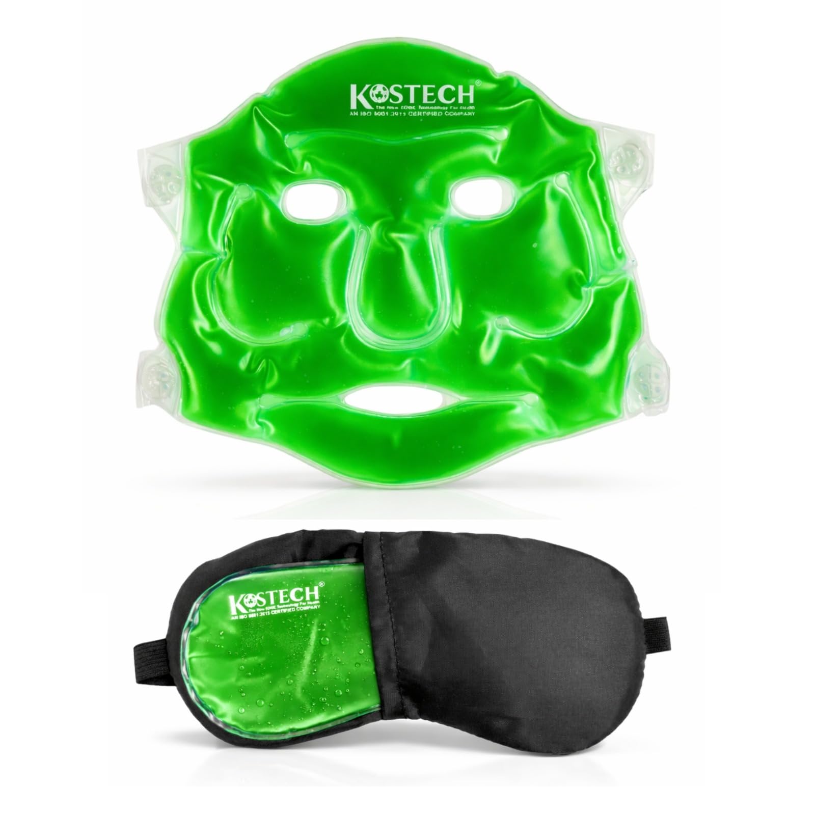 Kostech Aloe Vera Ice Cooling Gel Face & Eye Mask Therapy Combo – Reusable Hot & Cold Compress for Puffy Eyes, Dark Circles, Acne Redness, Facial Swelling & Skin Tightening – Migraine, Sinus Pressure & Headache Relief – Adjustable Spa Quality Mask Set for Men & Women (Aloevera Coolling Face & Eye Mask, Pack of 1)
