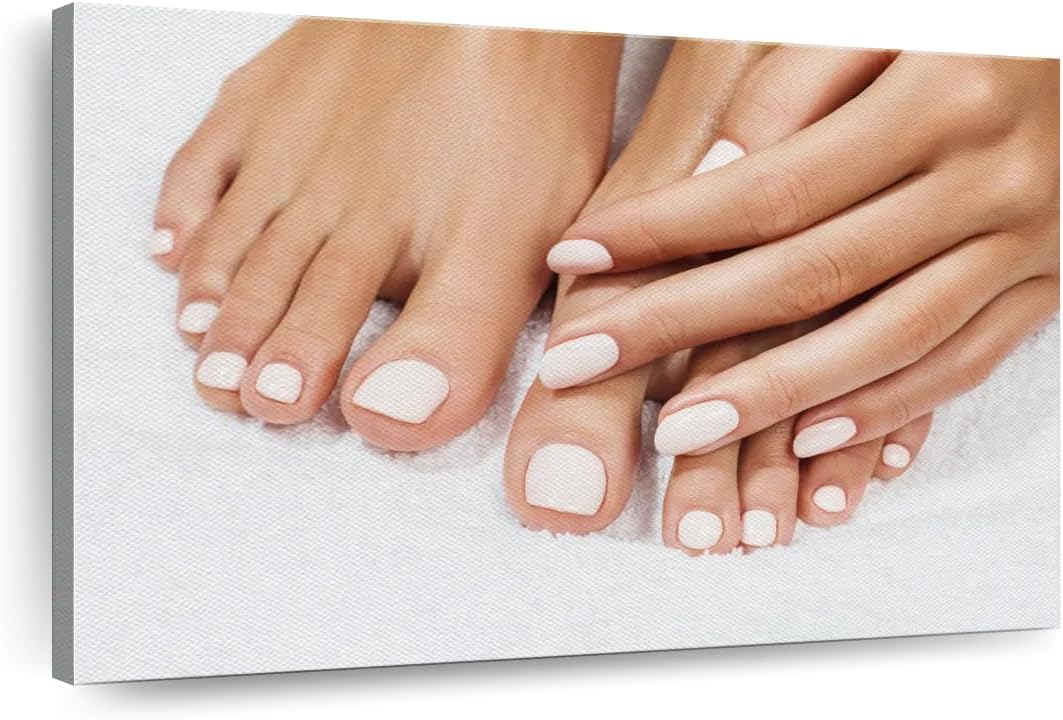 ElephantStock Clean White Nails Wall Art - Horizontal Wrapped Canvas - 1-Piece Lobby Wall Decor - Photographic Canvas Print - Beige and Brown Decor for Wall - 51" X 34"