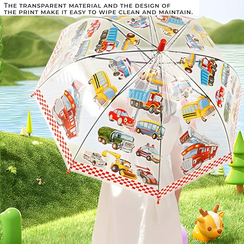 Image of Kraptick Transparent Printed Umbrella for Kids, Stylish & Cute Child Safe Umbrella for Rain, Automatic Water-Proof Umbrellas for Children's /Boys /Girls /Kids (MFP /1112-V)