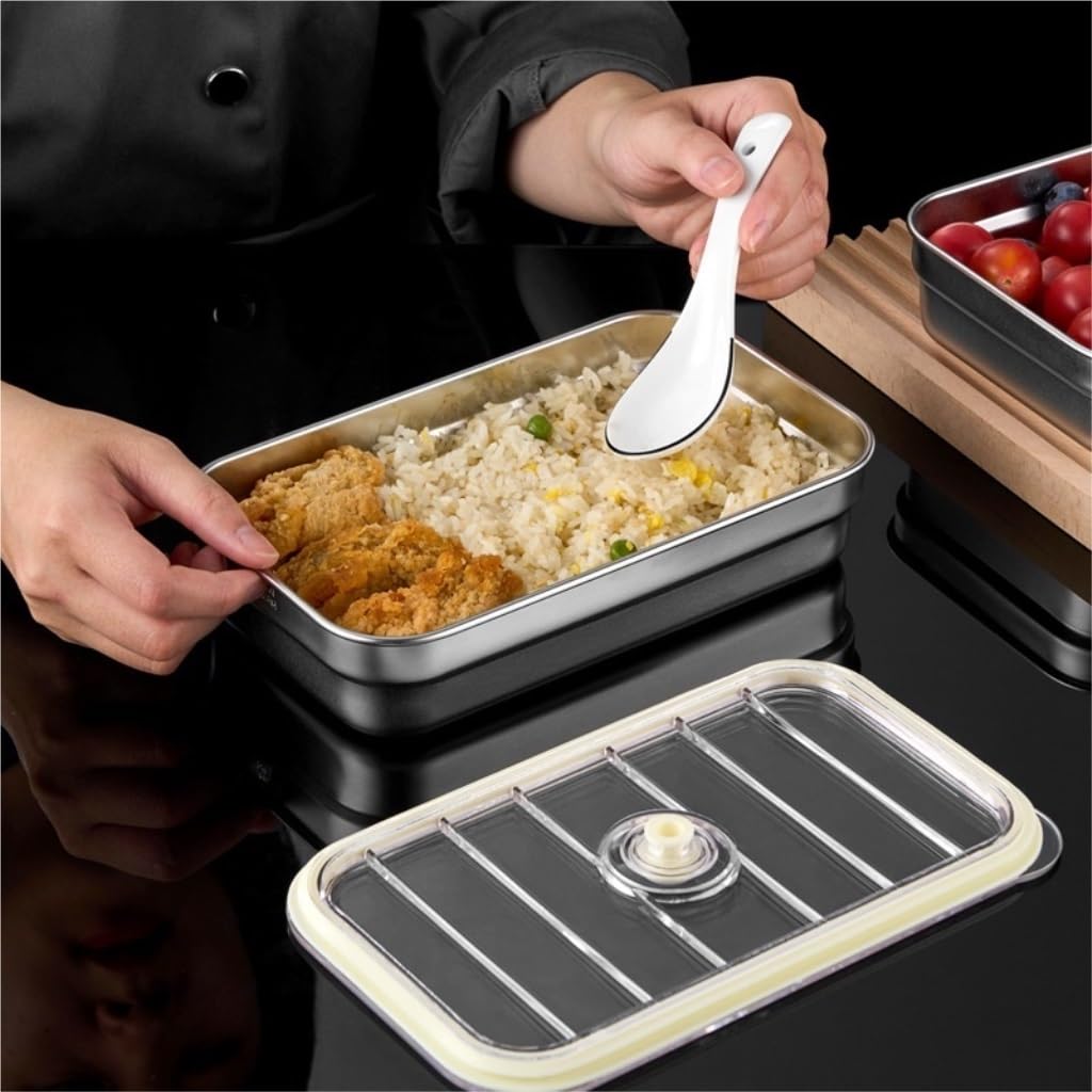 Recipientes para Alimentos Caja de conservación al vacío de acero inoxidable, refrigerador Rectangular, se puede congelar y refrigerar, Caja de almacenamiento sellada para Refrigerador Frutas Vegetale