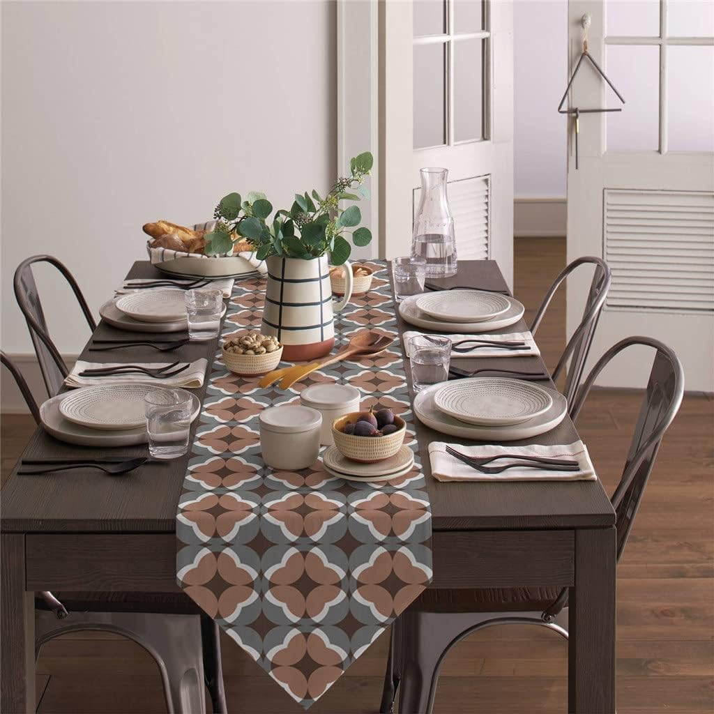 Geometric Figures Texture Brown Table Runners Holiday Wedding Decor Dinning Table Cover Christmas Decorations Table Cloth(41x183cm)