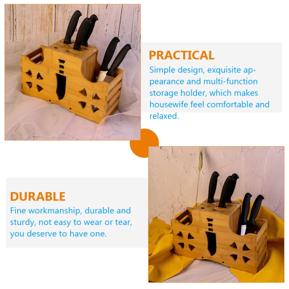 LABRIMP Bloc à Couteaux en Bambou Robuste Support Multi-fonction Pratique et Rangement Cuisine Simple