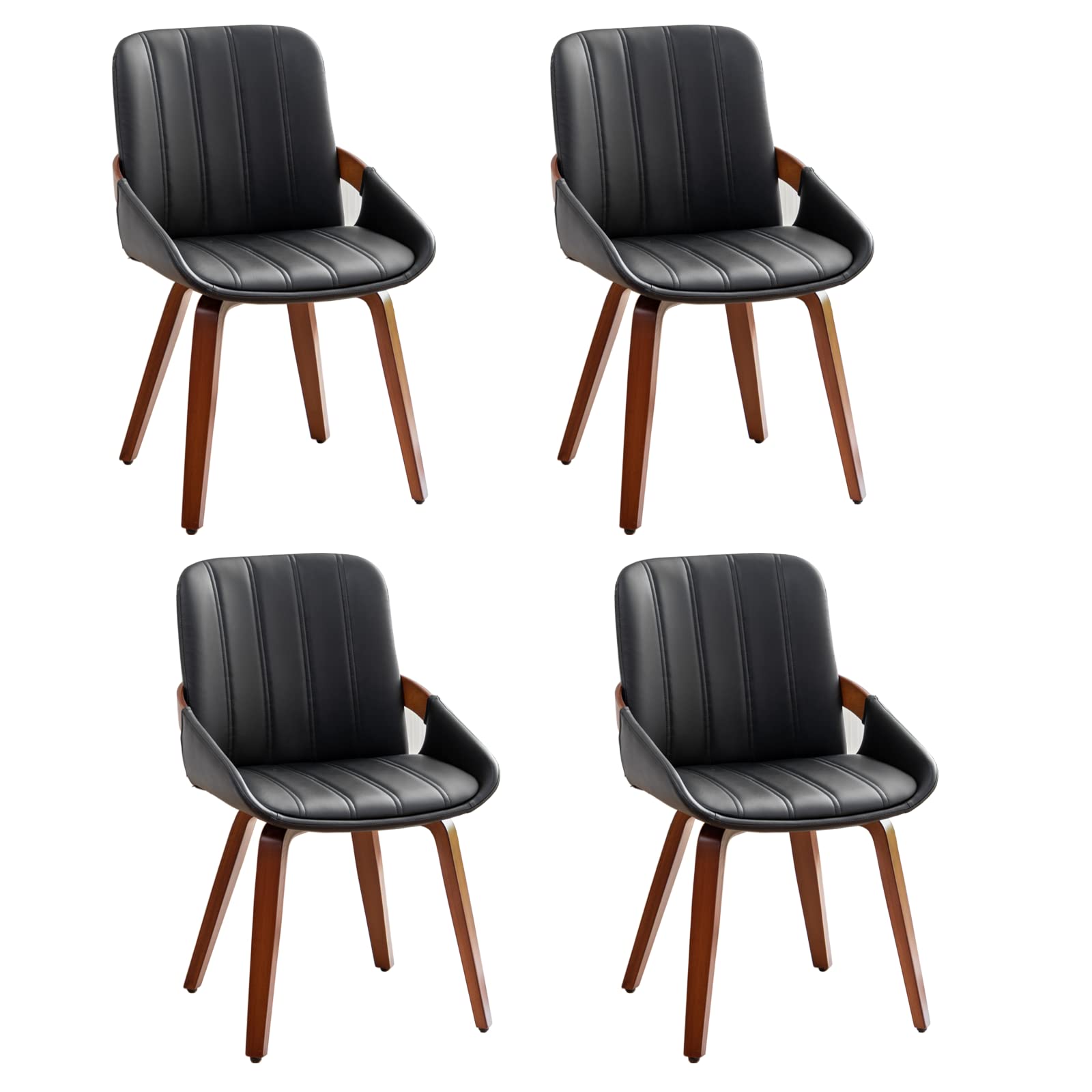 YOUUGIOR Mid Century Modern Faux Leather Upholstered Dining Chairs,Armless Accent Chairs with Sturdy Natural Wood Legs,Bamboo Backrest Support for