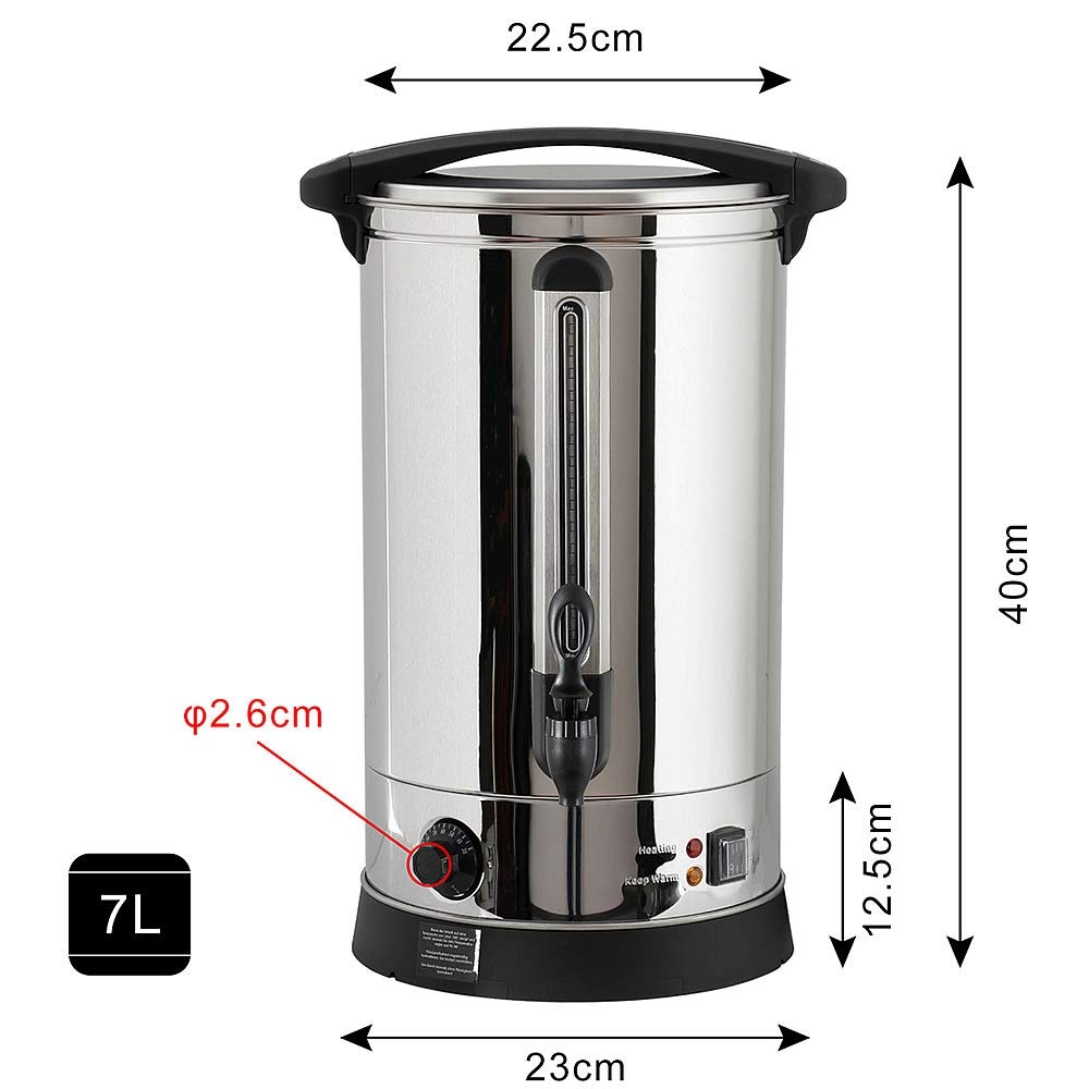 Melko Bollitore per vin brulé, macchina per bevande calde, 7 litri, con rubinetto, per latte, caffè, tè, cacao, vin brulé, distributore automatico di bevande, 1500 W, per il riscaldamento, il