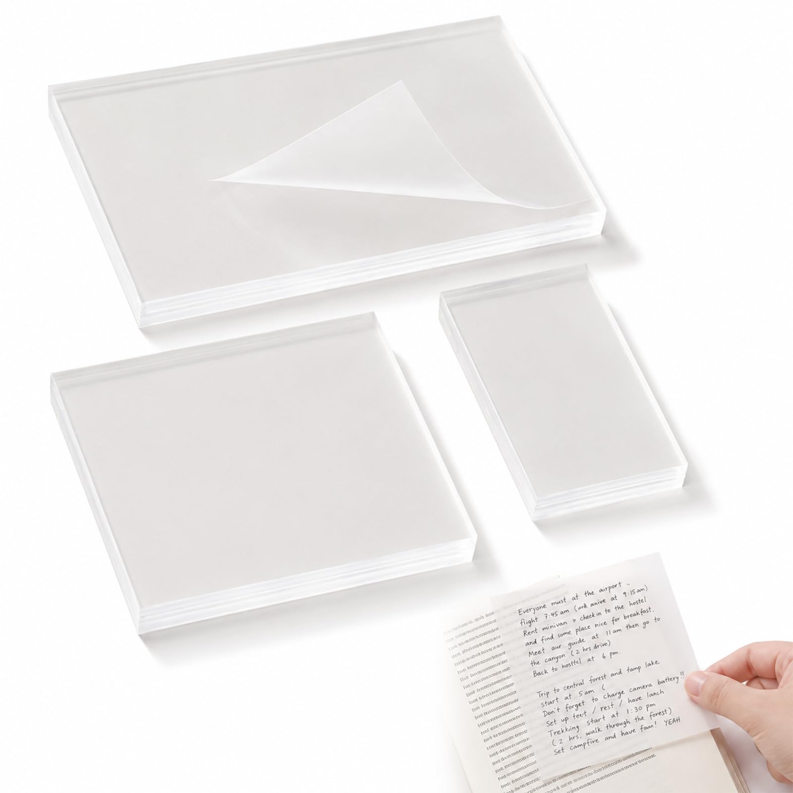 200 Sheets Transparent Sticky Notes – 3 Sizes Self-Adhesive Clear Post It Notes – Waterproof Removable Note Pads for Book Annotations – Study Office School Supplies