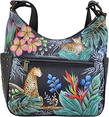 Image of Anuschka Women's Genuine Leather Shoulder Bag | Hand Painted Original Artwork | Classic Hobo With Studded Side Pockets | Genuine Leather