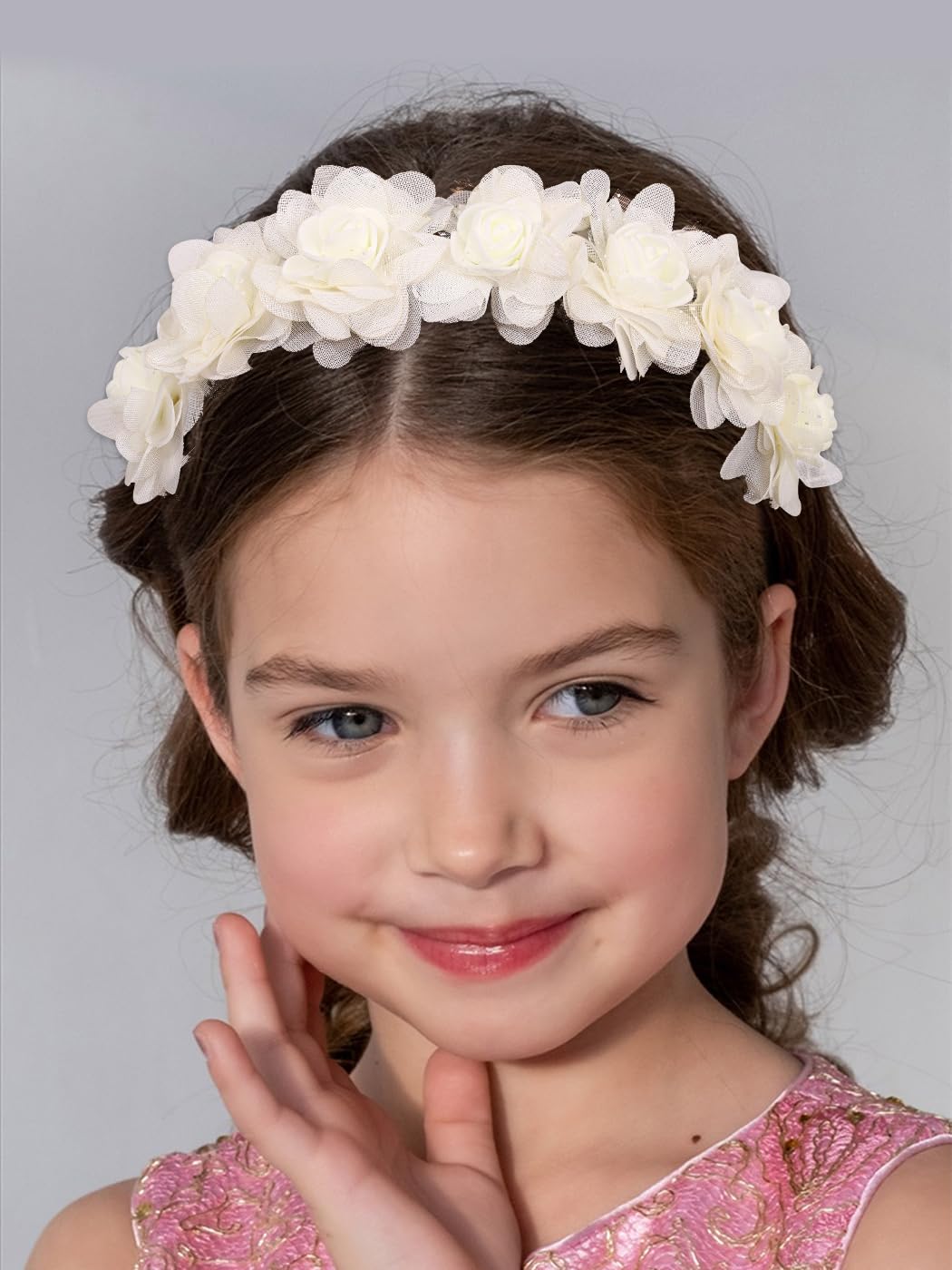 IYOU Copricapo Per Bambine Con Fiori E Cristalli Argento – Cerchietto Regolabile Per Comunione E Matrimonio