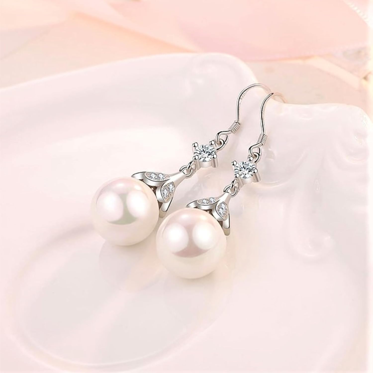 925 Sterling Silver Fresh Water Pearl/Green Onyx/Red Onyx Dangling Earrings for Women, Dangle CZ Diamond Hook Earrings Drop Earrings Set