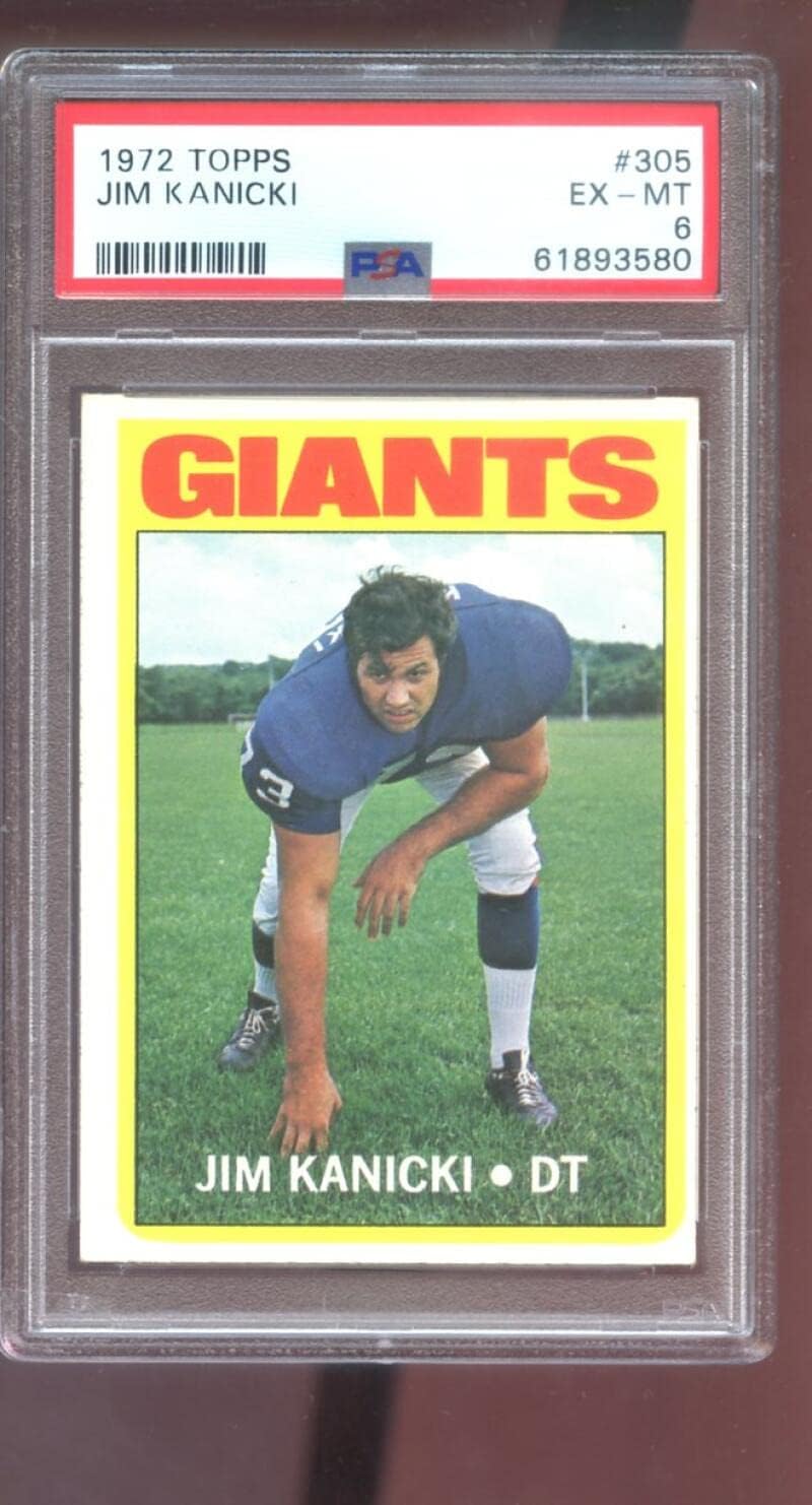 1972 Topps #305 Jim Kanicki PSA 6 Graded Football Card HIGH NUMBER NFL New York Giants