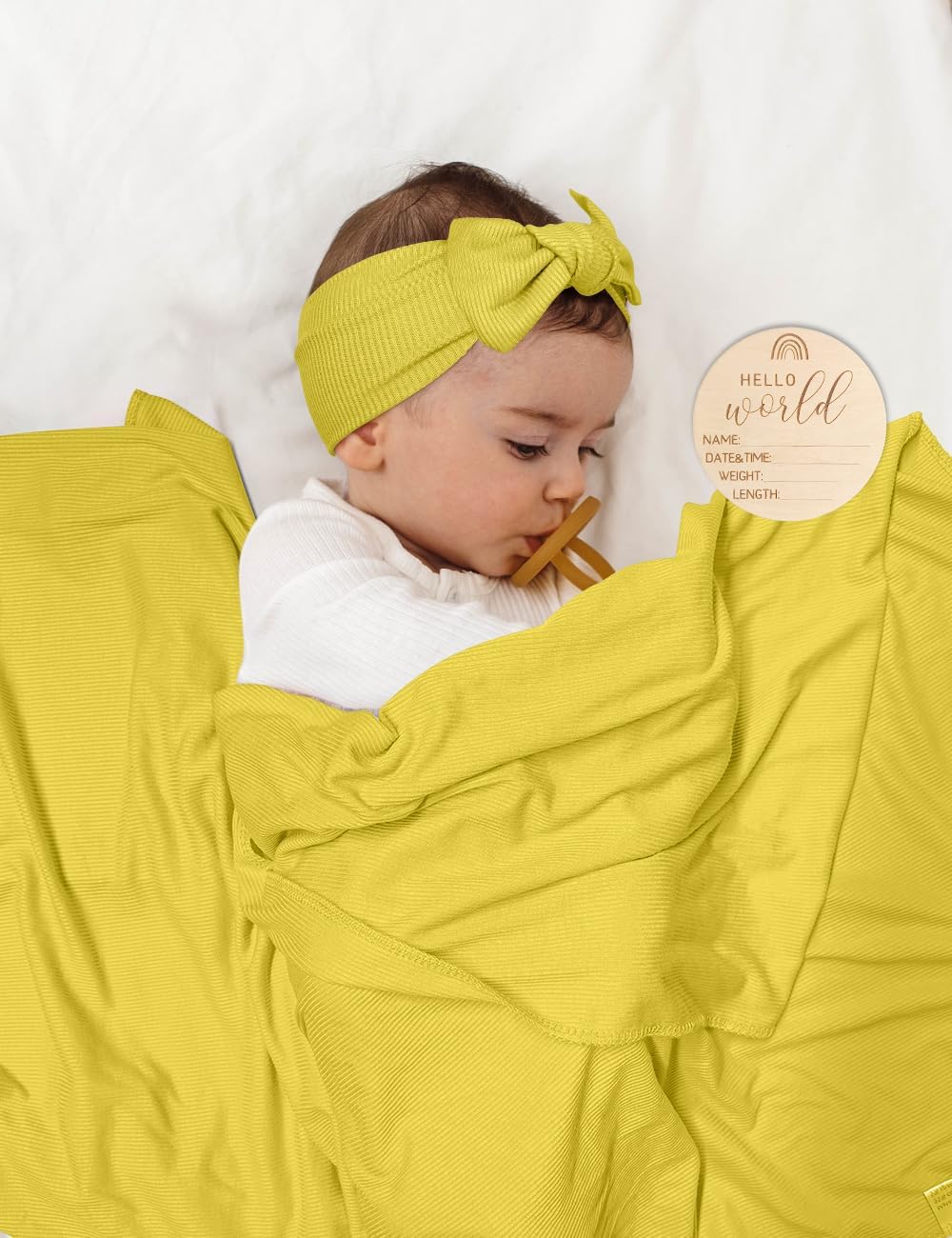 Stretchy Baby Swaddle Blanket and Headband Set, Newborn Receiving Blankets with Matching Hat for Nursery Swaddle Wrap