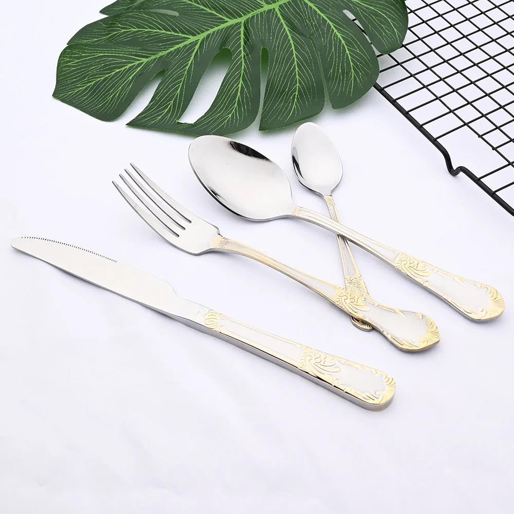 Besteck-Sets Vintage Gold Geschirr 18 10 Edelstahl Geschirr Set Besteck Küche Besteck 24Pcs