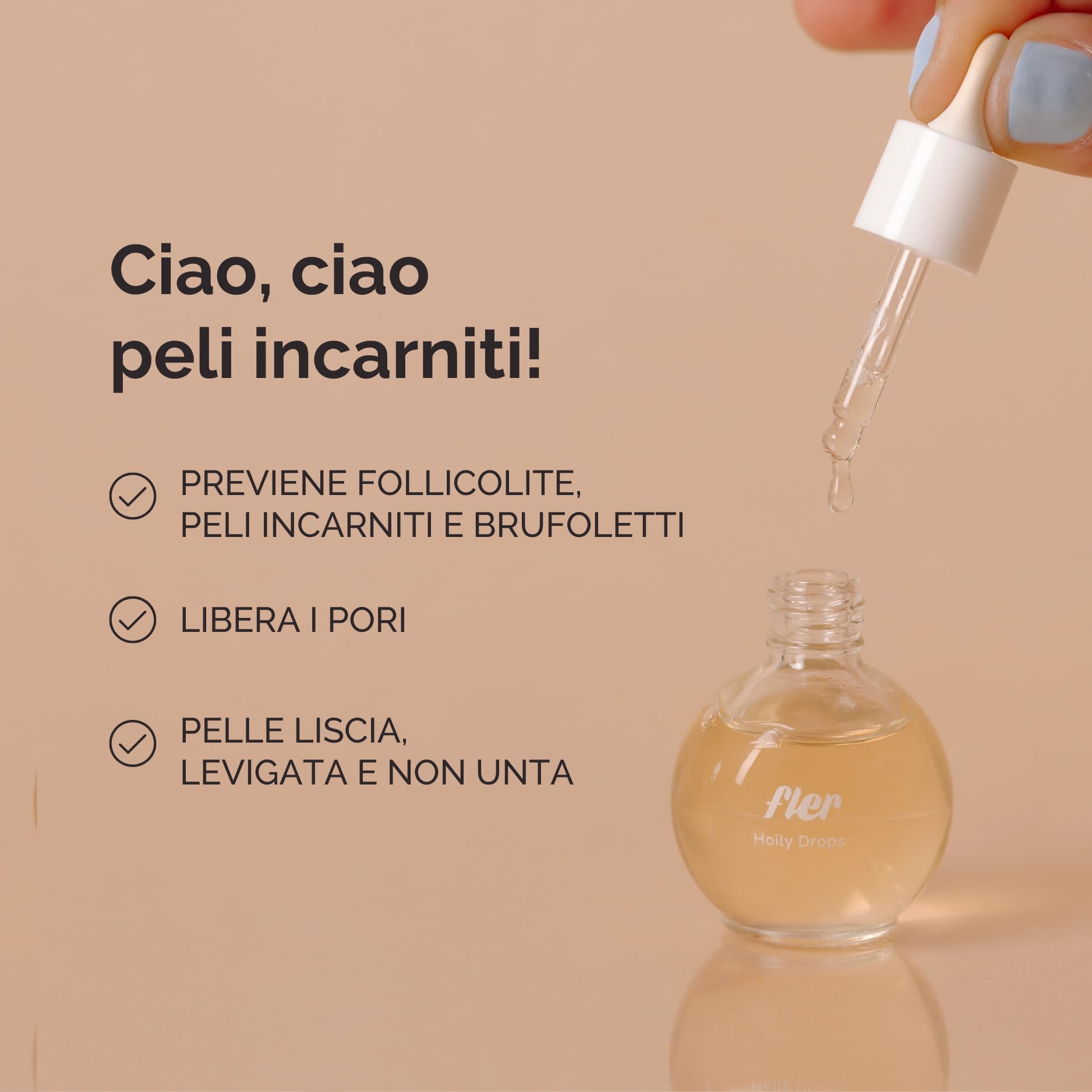 Fler Hoily Drops - Trattamento in Olio per Peli Incarniti, Soluzione Esfoliante e Lenitiva, Esfoliante per il Corpo e Viso, Arricchito con Tea Tree Oil, 14ml