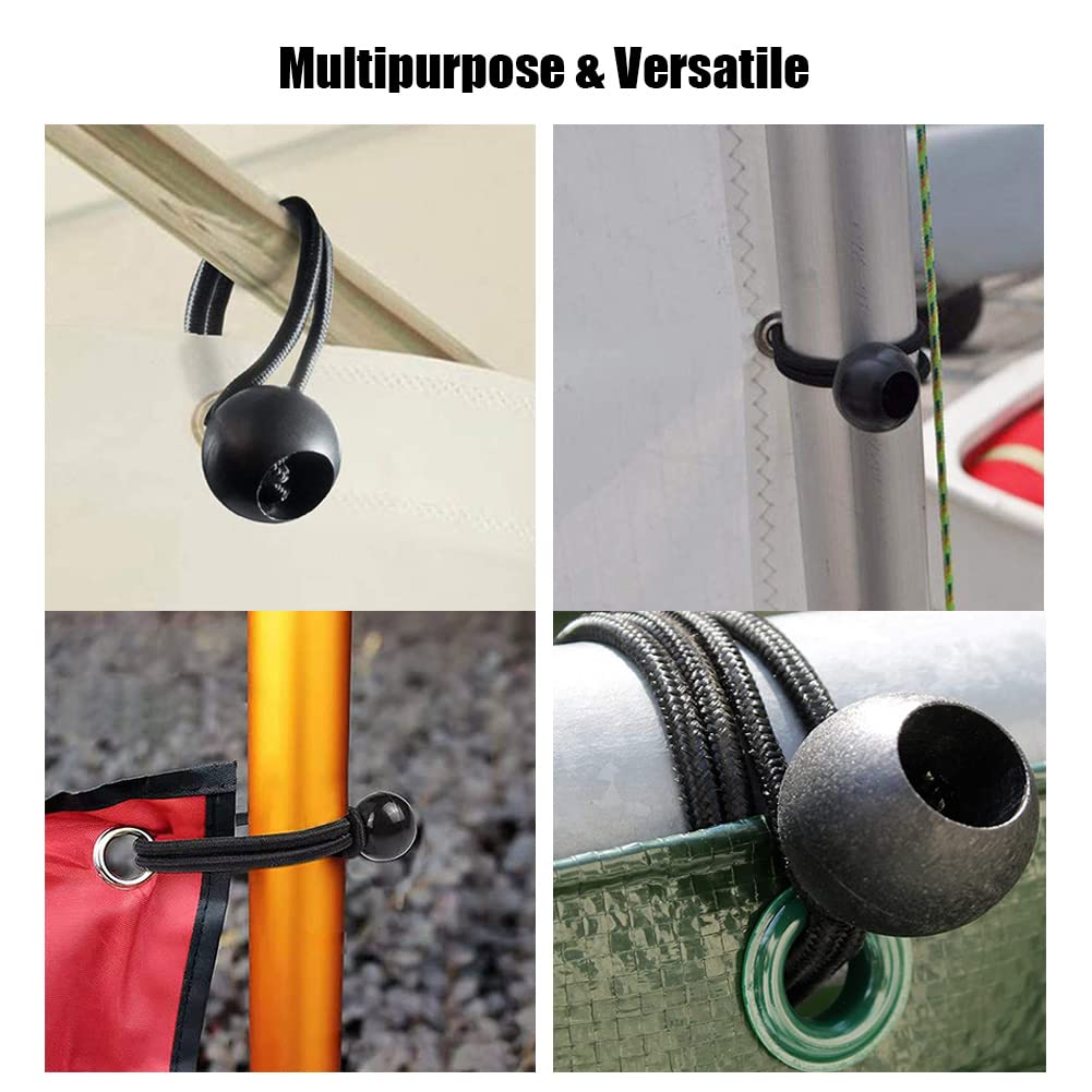 Lot de 20 tendeurs élastiques avec boules pour bâche, bannière, pavillon, tente, cordon durable avec crochets, idéal pour les mâts de drapeau et les activités de plein air