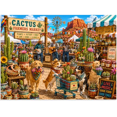 500 Piece Jigsaw Puzzle for Adults, Cactus Farm Desert Town Puzzle