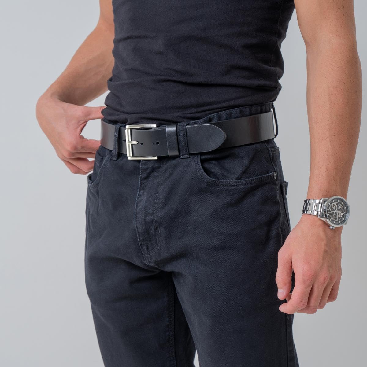 BELTINGER Jeans-Gürtel mit Rollenschnalle aus Vollrindleder 4 cm | Hochwertiger Leder-Gürtel für Herren 40mm | Herren-Gürtel made in Italy