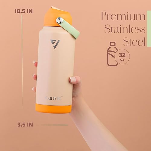 Miniatura 3 de DualSip - Botella de agua reutilizable de acero inoxidable aislada al vacío de 32 onzas  2 tapas (pajilla y pico) a prueba de fugas, sin BPA,