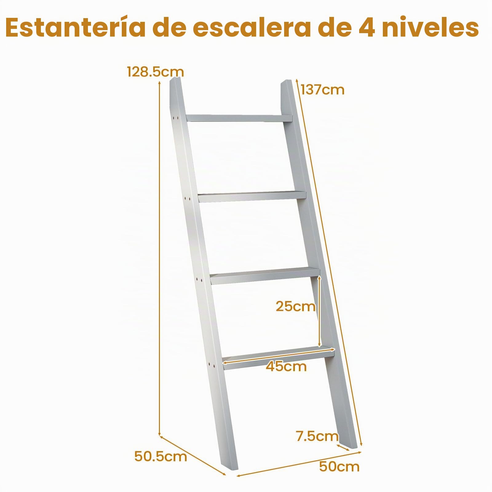 LIFEZEAL Toallero Escalera de 4 Niveles, estantería de Escalera Decorativa de Pared, Estante Escalera de Madera de Pino, Organizador de pie de Almacenamiento para Toalla baño, salón, Estudio (Gris)