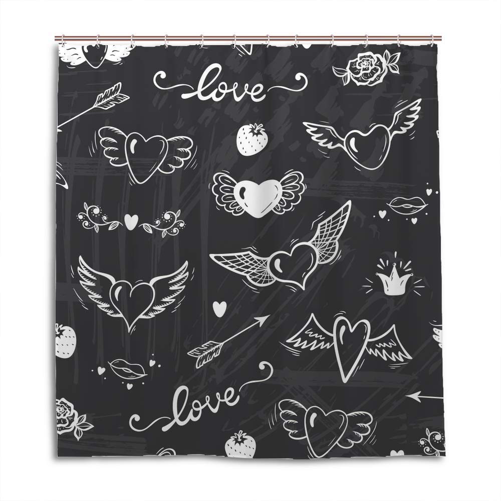 Rideau de douche lavable en machine en polyester noir et blanc ailes 172cm