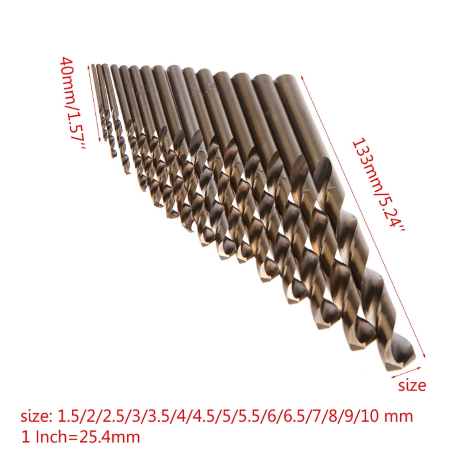 Juego De Puntas De Taladro En Espiral M35 HSS De Acero De Alta Velocidad, 15 Uds., Herramientas Eléctricas De 1,5-10mm