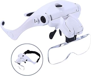 Headband Magnifier USB Charging Handsfree Magnifying Glasses with LED Light Head-Mount Loupe for Jewelry Craft Watch Repair Hobby 5 Replaceable Lenses 1.0X 1.5X 2.0X 2.5X 3.5X (Upgraded Version)