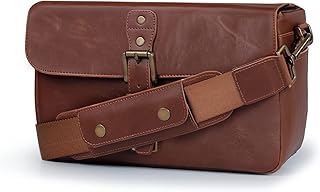 MegaGear MG1526 Messenger Bag in pelle per fotocamere Mirrorless, Instant e DSLR - Marrone scuro