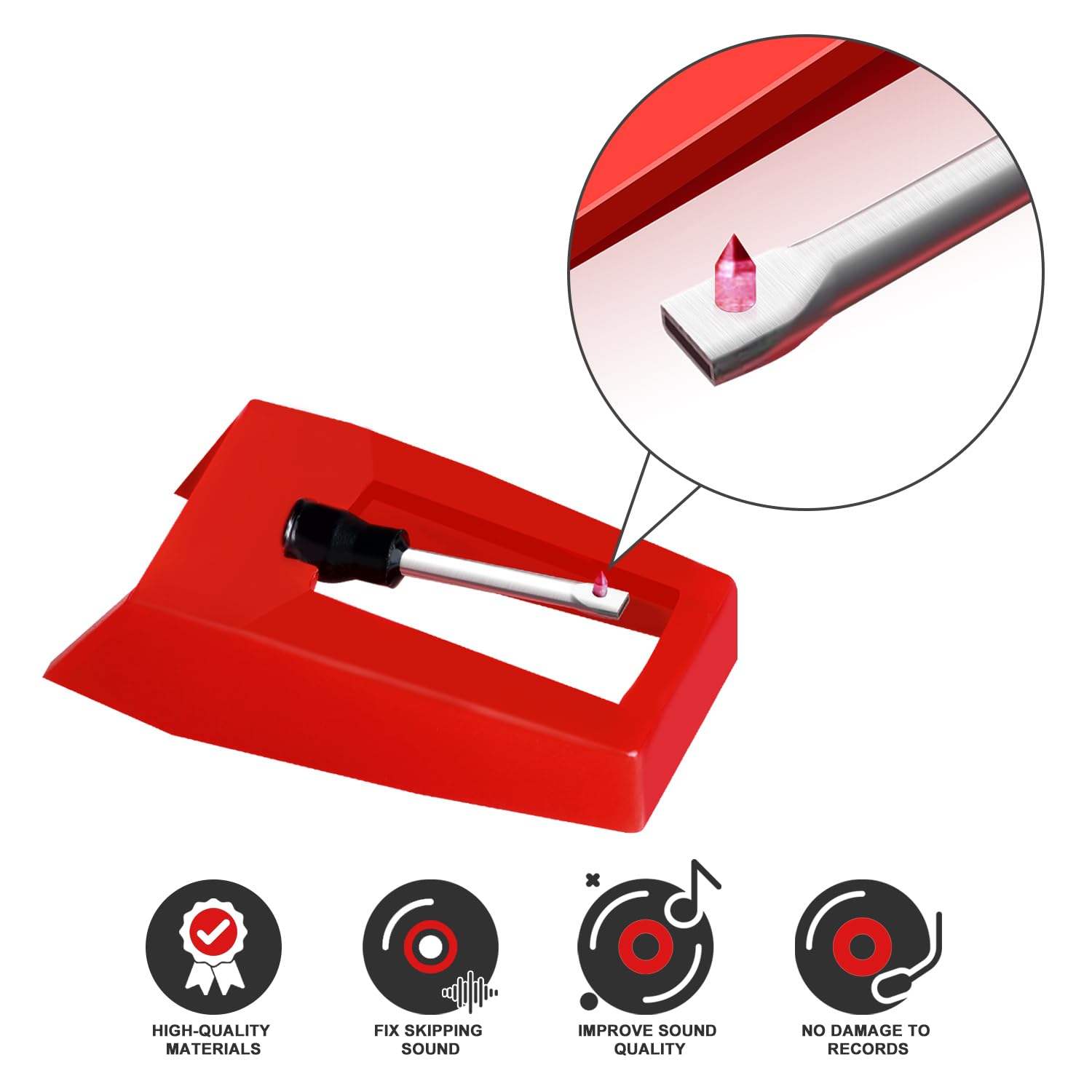 4 PCS Record Player Needle, JUKFITA Ruby Turnable Stylus Replacement for Most Victrola Crosley LP ION Vinyl Players Phonograph, Red