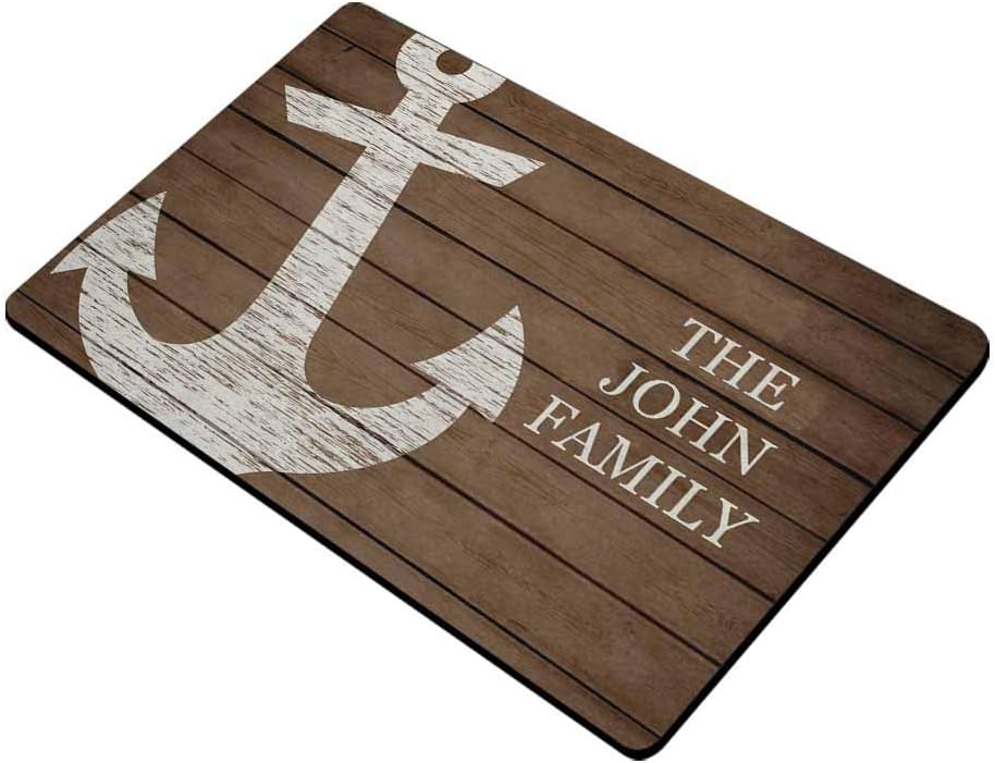 MyPupSocks Custom Mat, Personalized Text Printed Doormat Family Nautical Anchor Wooden Door Mat Rug Welcome Indoor Outdoor Decor Entrance Mat Non Slip Floor Mat Rug for Living Room 24x16 Inches