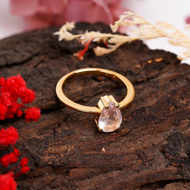 Natural Handmade Rose Quartz 6x9mm Pear/Cut Stone 925 Sterling Silver Ring Jewelry For Women GEMSR210-P image 4