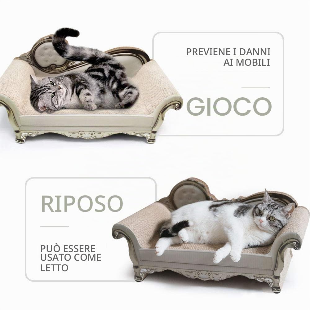Tiragraffi per Gatti Cartone Ondulato - Graffia Giocattolo Gatti, Tiragraffi Cartone a Forma di Divano per Gatti con Tappetino e Erba Gatta per Macinare Unghie, Dormire e Giocare