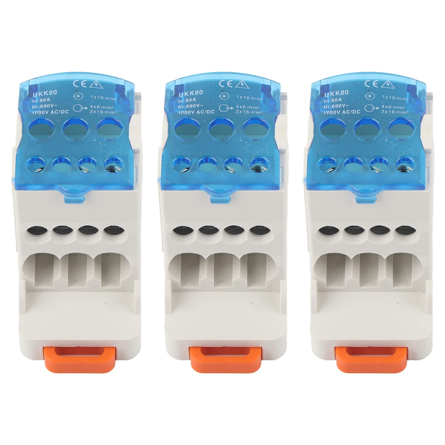 Hapivida 3Pcs UKK-80A Din Rail Terminal Blocks 80A Screw Connector Power Junction Box - Flame Retardant Distribution