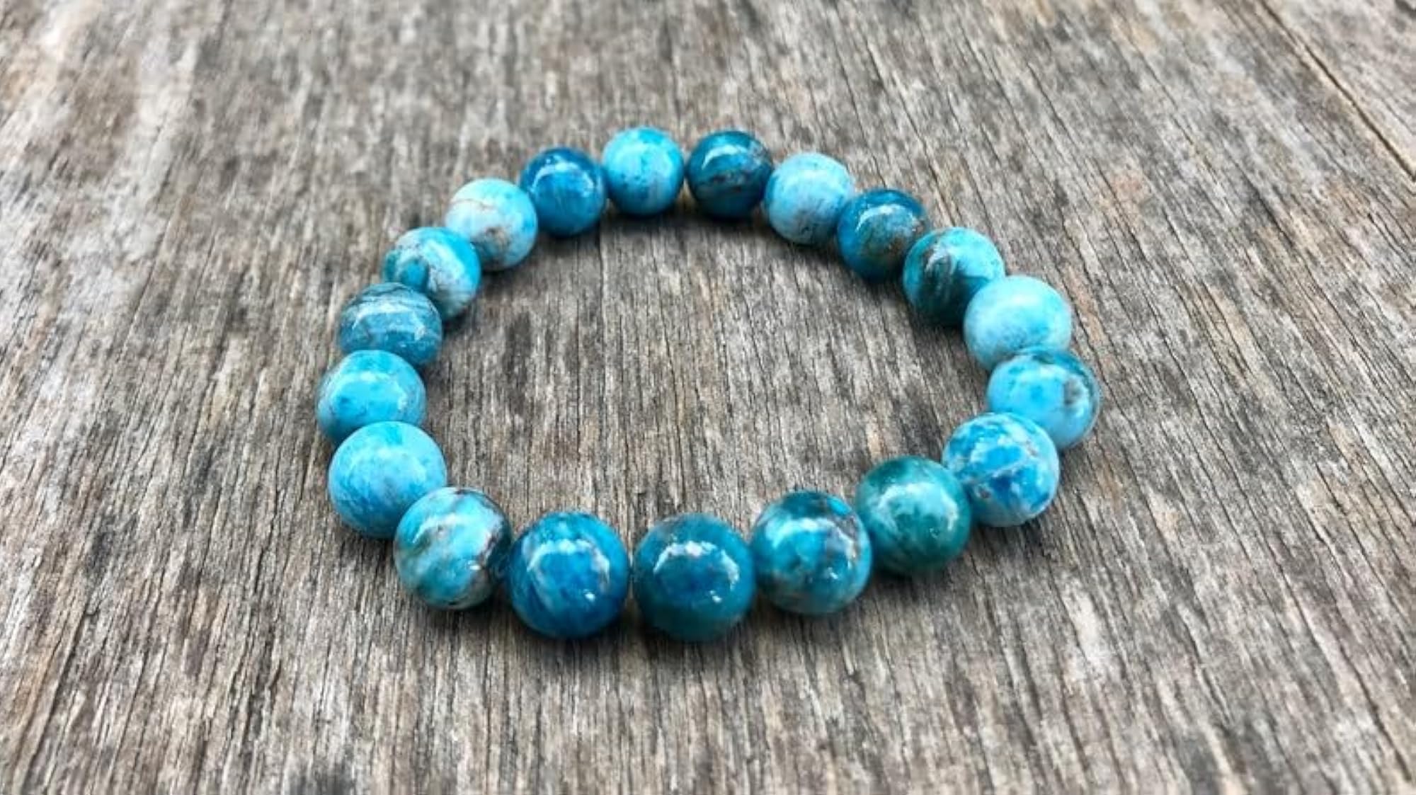Unisex Natural Apatite Gemstone Bead Stretchable Bracelet
