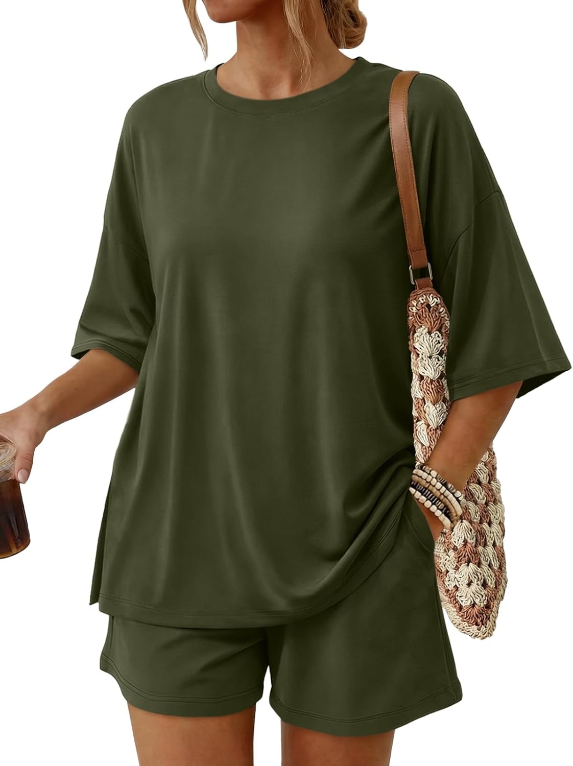 Trendy Queen 2 Piece Summer Set Oversized Top & Loose Fit Shorts with Pockets - $31.49