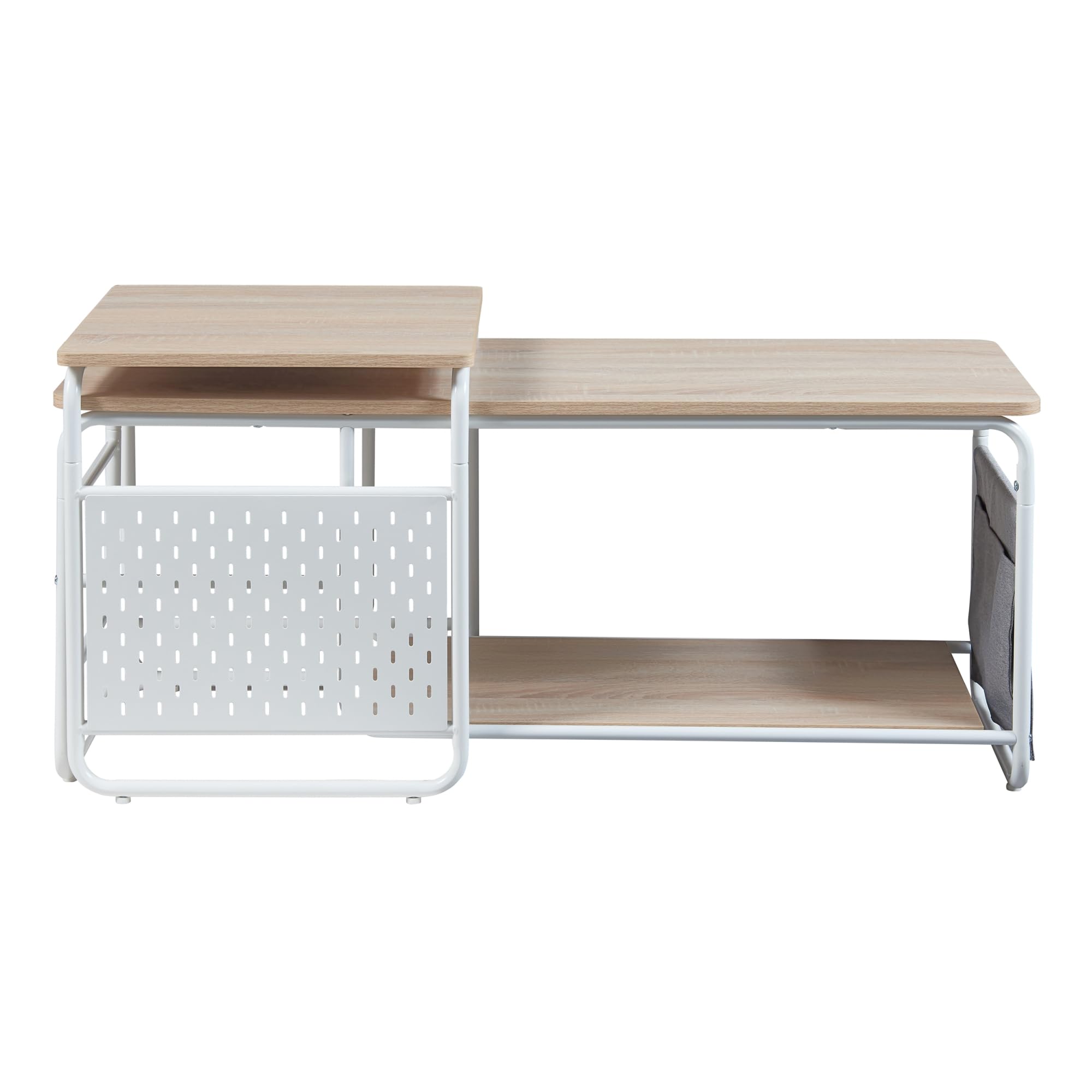 [en.casa] Set 2 in 1 Mobile TV e Tavolino Basso Stand TV e Centri Multimediali a 2 Ripiani 46,5 x 110 x 40 cm e Tavolino Basso Sovrapponibile 52 x 46 x 46 cm Bianco/Effetto Rovere