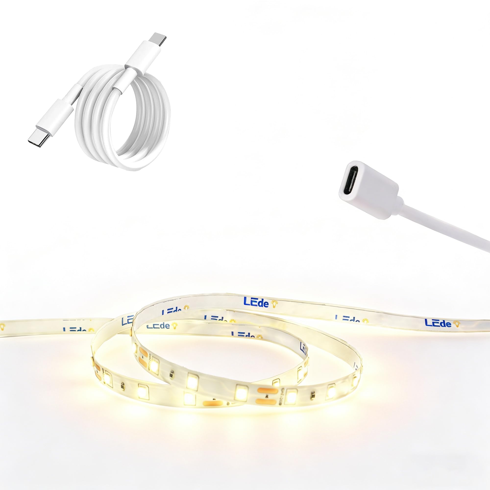 Taśma LED 12 V, 3,6 m, neutralna biel, listwa świetlna USB C, zasilana przez typ C, możliwość przycięcia, elastyczna taśma LED, zasilana przez USB, do sypialni, szafy, lustra
