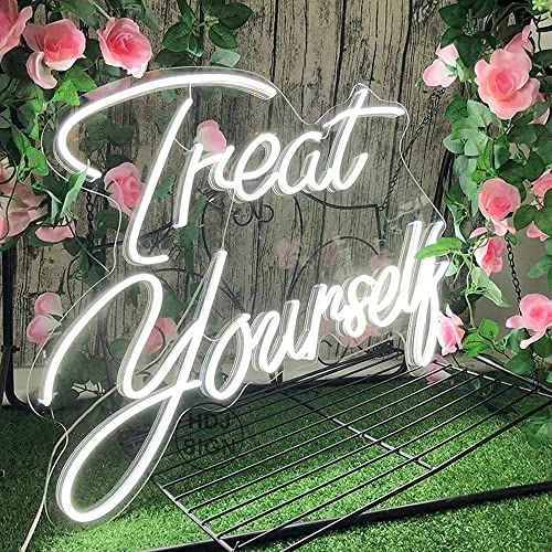 Neon Sign Treat Yourself Led Custom Neon Light Signs Bedroom for Wall Neon Art Decor Lights for Any Age Children's Room Bar Party Christmas LED Sign Wedding Decoration,Size 21.65x 15.7in