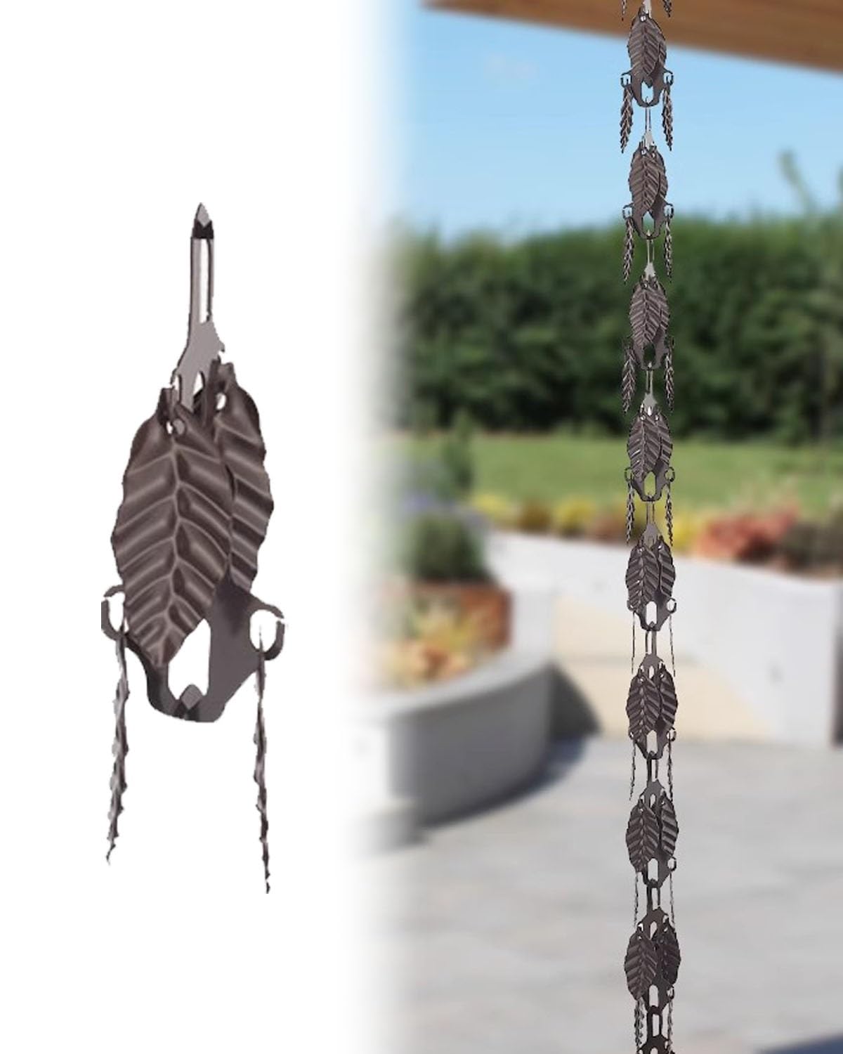 YNBSHGAA Metal Non-Rusting Rain Chain for Effective Eaves Drainage, Decorative Water Catcher Alternative to Downspouts, Enhances Porch Aesthetics,Brown-2.8m (9.2ft)