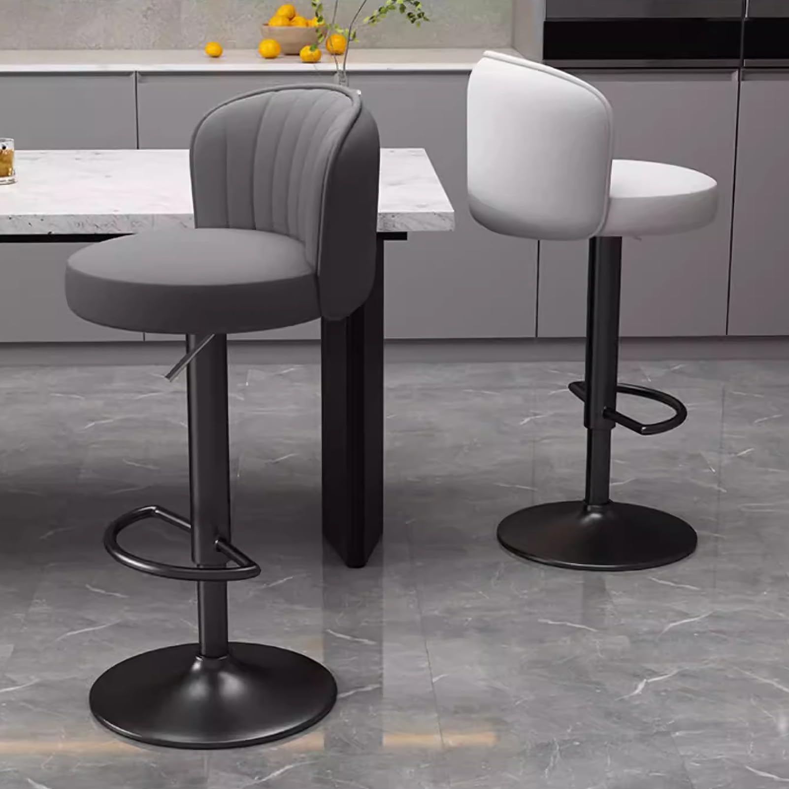 OHMG Lot de 8 Tabouret Bar Bois Rond,Chaises Chaises Haute de Bar en Bois,Vintage Industriels,Hauteur Réglable,Pivotant 360° avec Repose-Pied,Coiffure Assise Ilot Central Cuisine (Noir-8P
