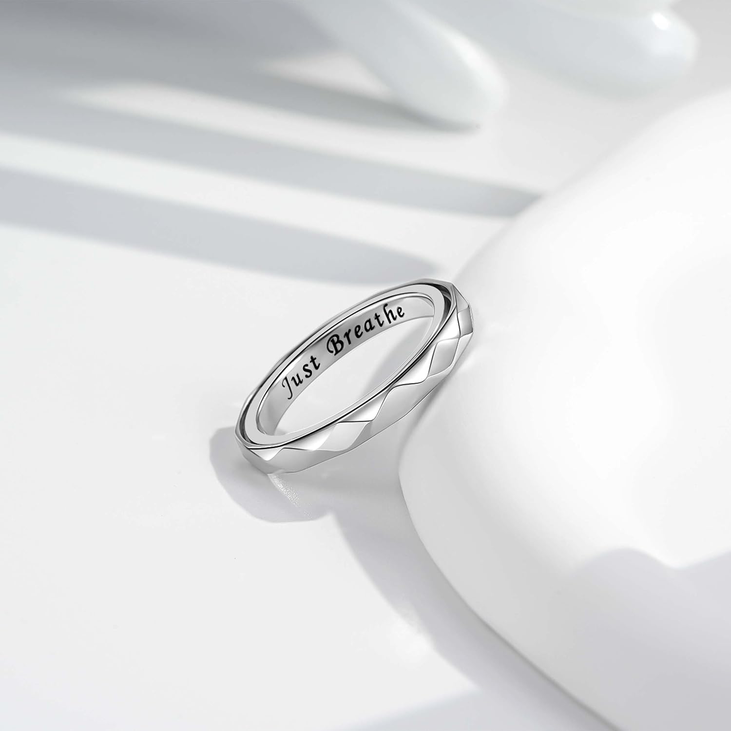 Anxiety Ring for Women: Geometric Sterling Silver Fidget Jewelry Polished Spinner Band Rings 3mm Stackable Rhombus Spinning Rings Anti Stress Relieving Jewelry Gifts