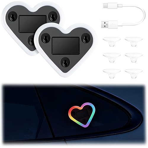 iFunyLED Car LED Interior Lights, Heart-Shaped Ambient Light for Windows, 8 Lighting Modes, Charging Through Type-c and Solar Energy, Car Decorations for Women Men, Pack of 2, (Multicolor)