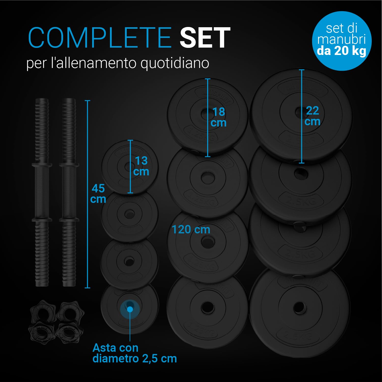 ArtSport Set di manubri da 2 pezzi 20/30 / 40 kg - set di 2 manubri, pesi e 4 serrature a stella