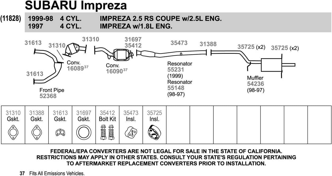 Walker 55148 Direct Fit Exhaust Resonator and Pipe Assembly for Subaru Forester