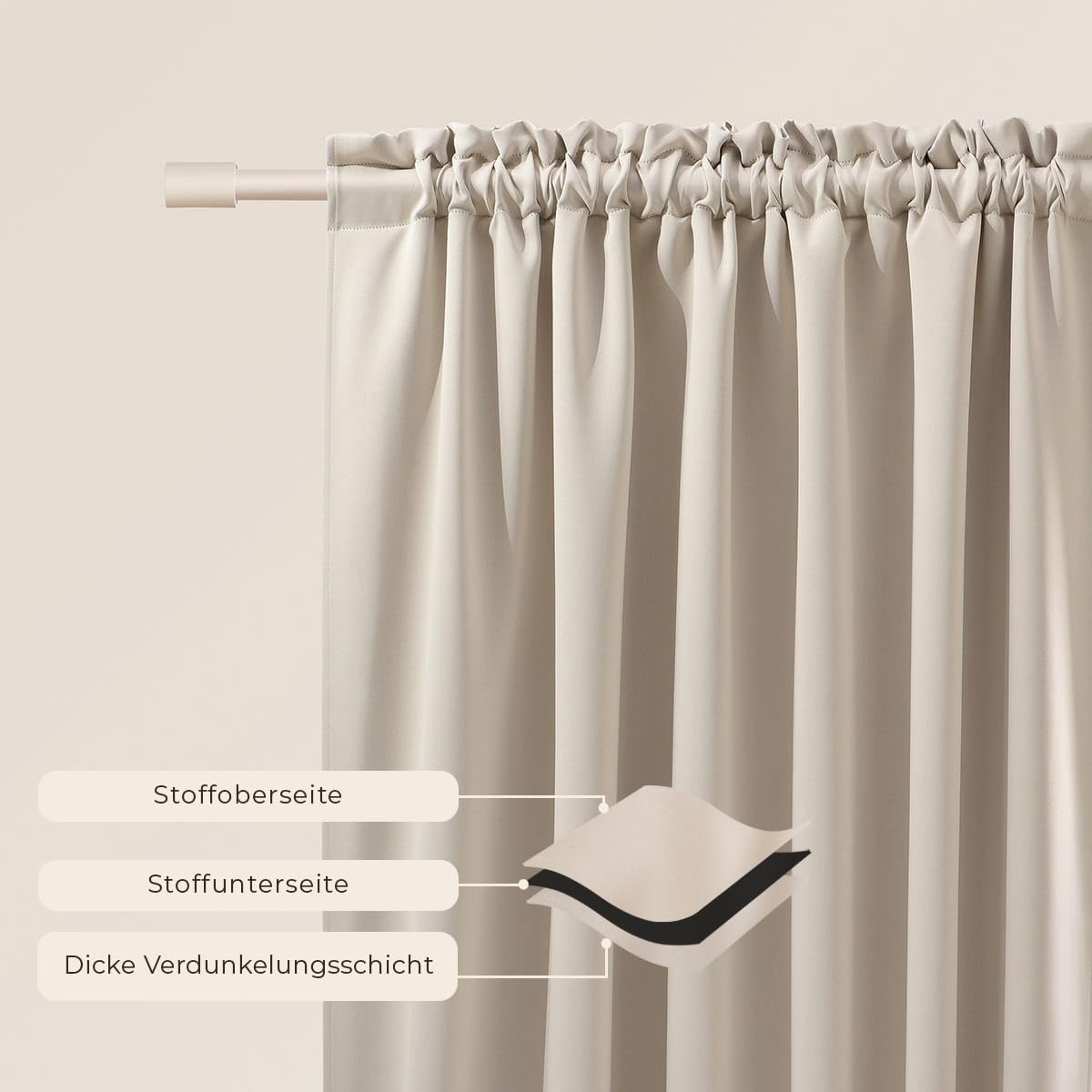 ROOM99 Vorhang mit Kräuselband Laurel 180 x 250 cm Breite x Höhe Verdunkelung Blickdicht Schiebegardinen Curtain Wohnzimmer Schlafzimmer für Schienensystem Hellbeige, 1 Stück