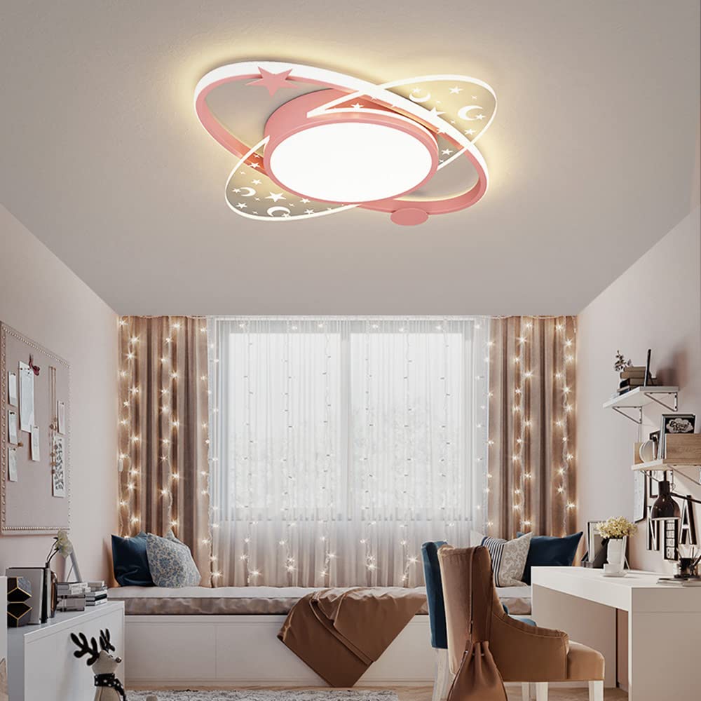 Lampe de plafond en acrylique moderne lune et étoile rose 41W dimmable pour chambre