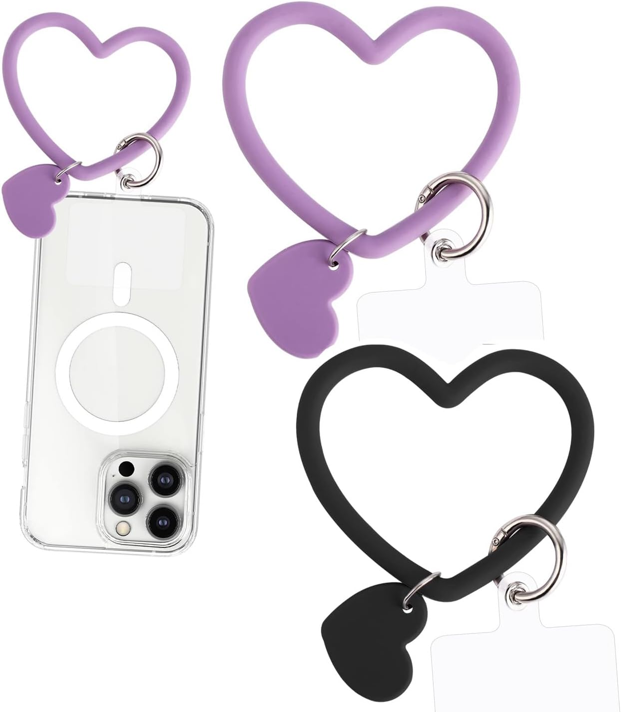 TERRIFI Heart Loop Phone Lanyard with Key Chain Holder, Versatile & Comfortable Smartphone Wrist Strap, Ideal for Outdoor Activities, Compatible with Most Smartphones, 4packs Back Patch Included